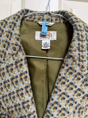 Talbots Petites sz 12 P 70% Wool Tailored Blazer green blues pinks textured